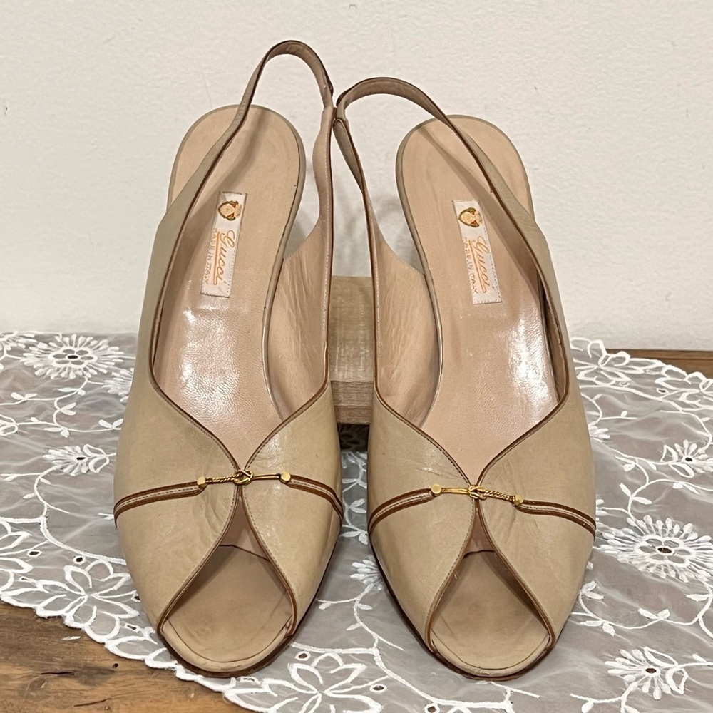 Gucci Leather Sling Back Peep Toe Shoes Chic Luxury